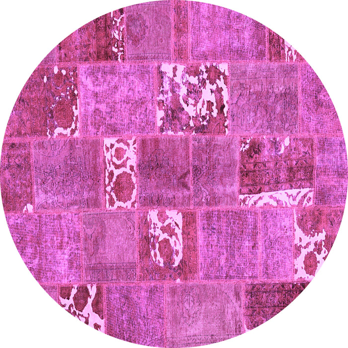 Round Machine Washable Patchwork Purple Transitional Area Rugs, wshcon1193pur