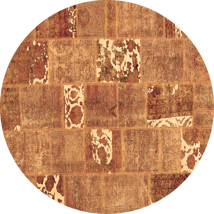 Round Machine Washable Patchwork Brown Transitional Rug, wshcon1193brn