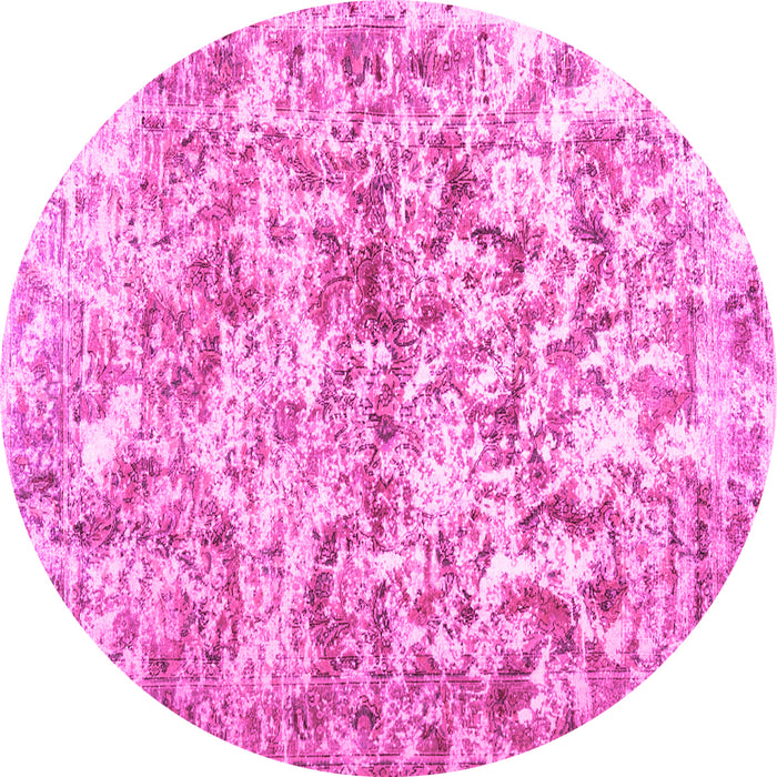 Round Machine Washable Abstract Pink Contemporary Rug, wshcon1194pnk