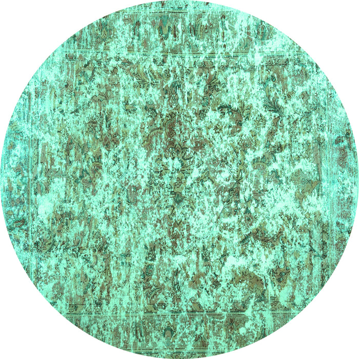 Round Machine Washable Abstract Turquoise Contemporary Area Rugs, wshcon1194turq