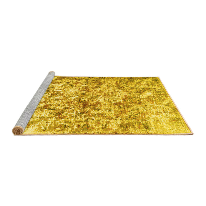 Sideview of Machine Washable Abstract Yellow Contemporary Rug, wshcon1194yw