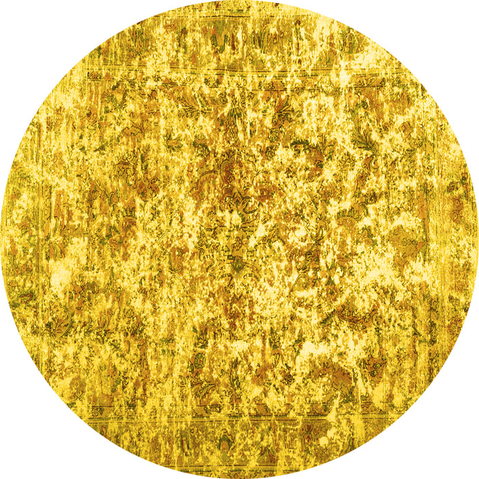 Round Abstract Yellow Contemporary Rug, con1194yw