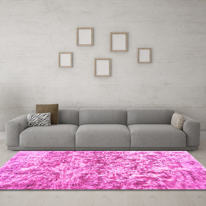Machine Washable Abstract Pink Contemporary Rug in a Living Room, wshcon1194pnk