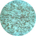 Round Machine Washable Abstract Light Blue Contemporary Rug, wshcon1194lblu