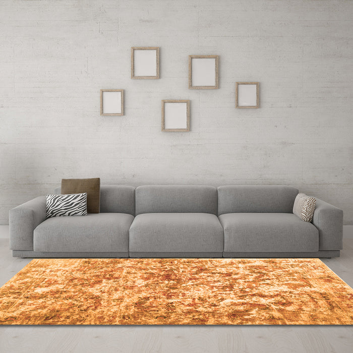 Machine Washable Abstract Orange Contemporary Area Rugs in a Living Room, wshcon1194org