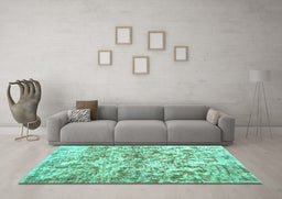 Machine Washable Abstract Turquoise Contemporary Area Rugs in a Living Room,, wshcon1194turq