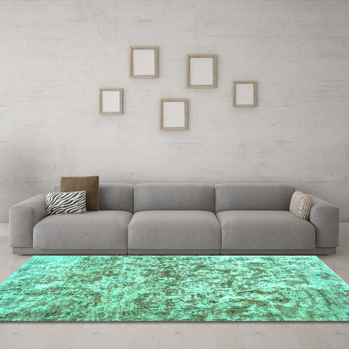 Machine Washable Abstract Turquoise Contemporary Area Rugs in a Living Room,, wshcon1194turq