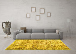 Machine Washable Abstract Yellow Contemporary Rug in a Living Room, wshcon1194yw
