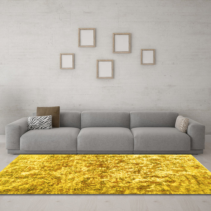 Machine Washable Abstract Yellow Contemporary Rug in a Living Room, wshcon1194yw