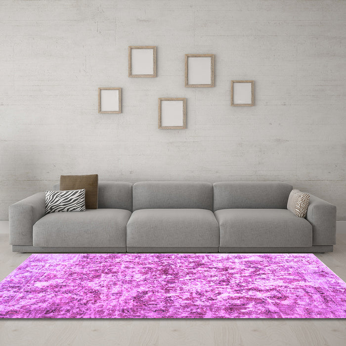 Machine Washable Abstract Purple Contemporary Area Rugs in a Living Room, wshcon1194pur