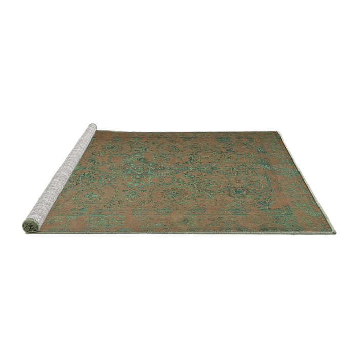 Sideview of Machine Washable Persian Turquoise Bohemian Area Rugs, wshcon1195turq