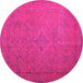 Round Machine Washable Persian Pink Bohemian Rug, wshcon1195pnk