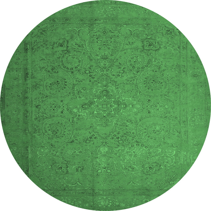 Round Machine Washable Persian Emerald Green Bohemian Area Rugs, wshcon1195emgrn
