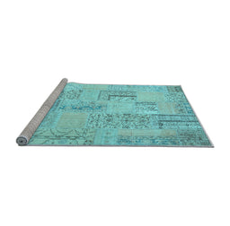 Sideview of Machine Washable Patchwork Light Blue Transitional Rug, wshcon1196lblu