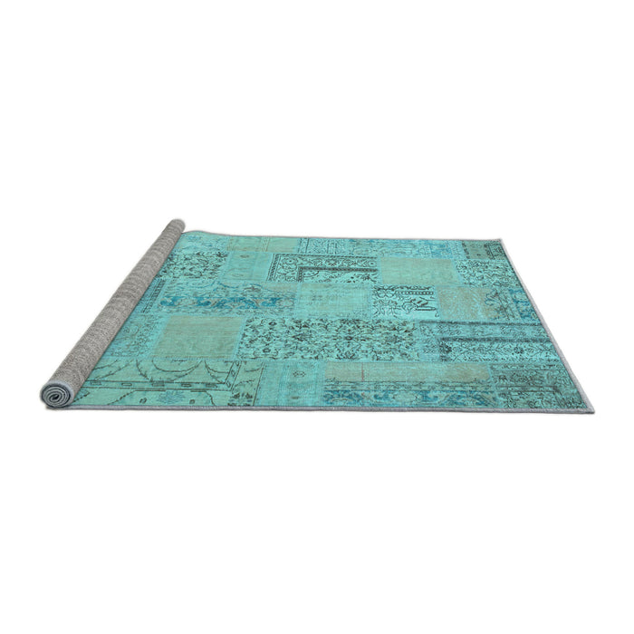 Sideview of Machine Washable Patchwork Light Blue Transitional Rug, wshcon1196lblu
