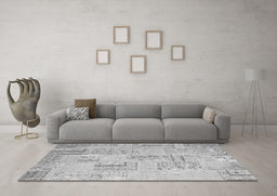 Machine Washable Patchwork Gray Transitional Rug in a Living Room,, wshcon1196gry