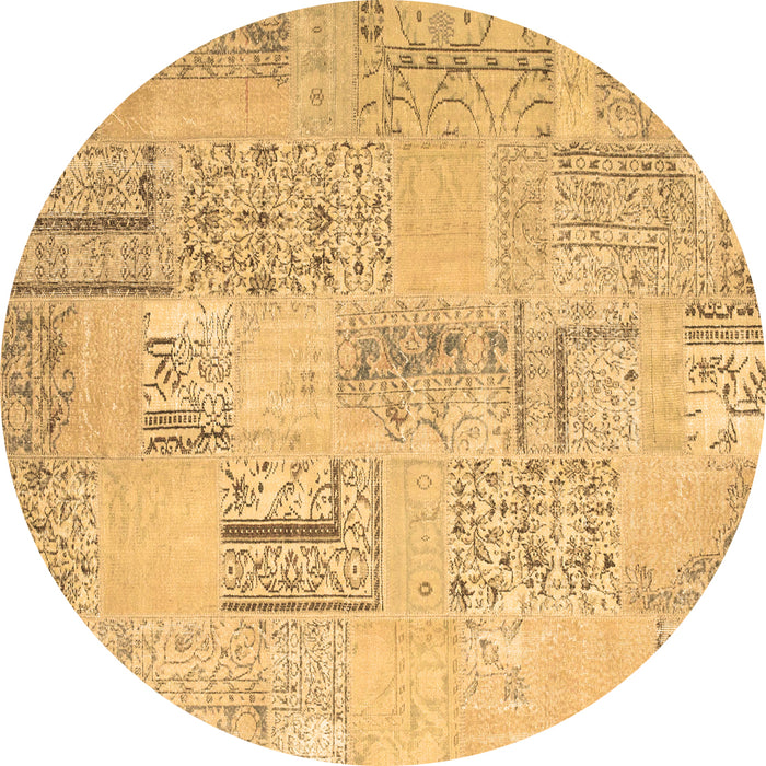 Round Machine Washable Patchwork Brown Transitional Rug, wshcon1196brn