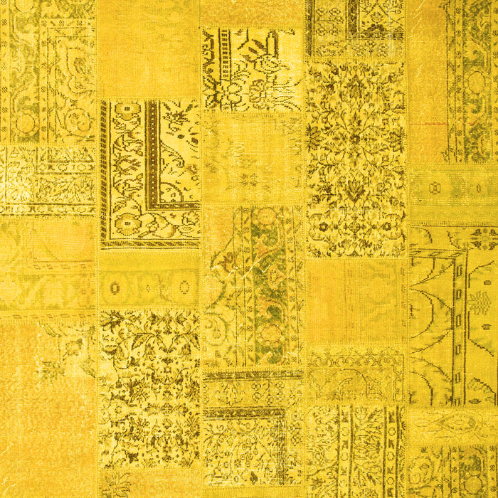 Machine Washable Patchwork Yellow Transitional Rug, wshcon1196yw