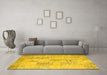 Machine Washable Patchwork Yellow Transitional Rug in a Living Room, wshcon1196yw