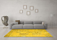 Machine Washable Patchwork Yellow Transitional Rug, wshcon1196yw