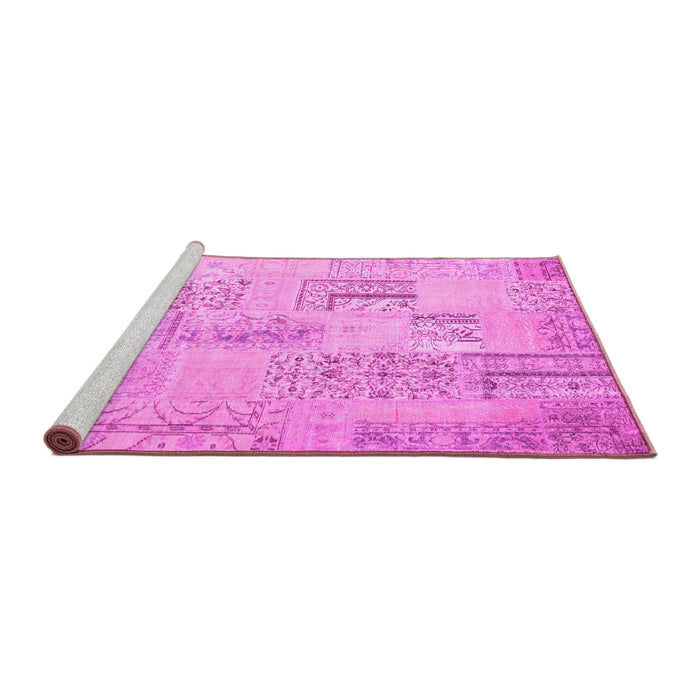 Sideview of Machine Washable Patchwork Pink Transitional Rug, wshcon1196pnk