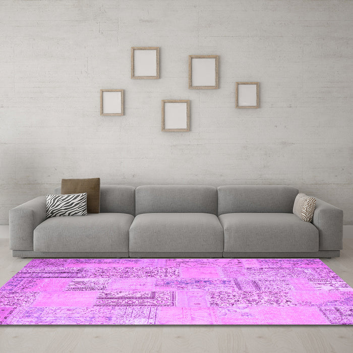 Machine Washable Patchwork Purple Transitional Area Rugs in a Living Room, wshcon1196pur