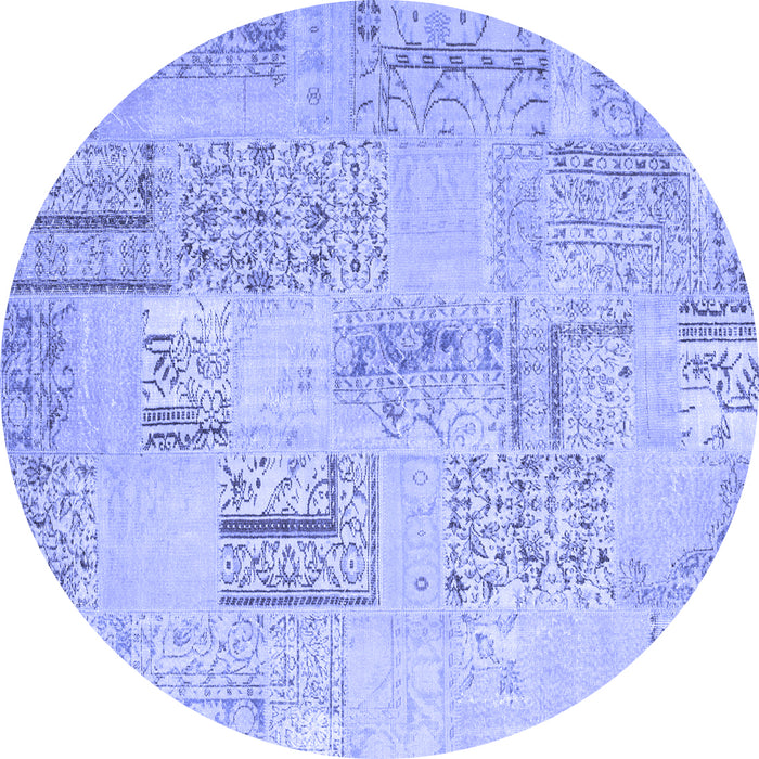 Round Patchwork Blue Transitional Rug, con1196blu