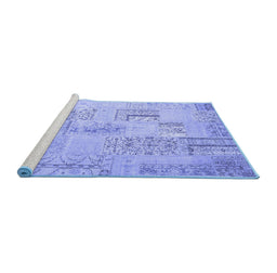 Sideview of Machine Washable Patchwork Blue Transitional Rug, wshcon1196blu