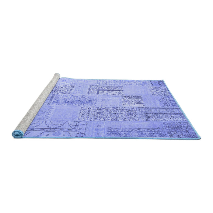 Sideview of Machine Washable Patchwork Blue Transitional Rug, wshcon1196blu