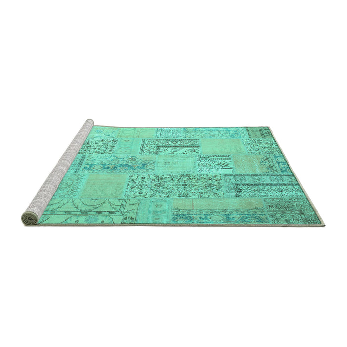 Sideview of Machine Washable Patchwork Turquoise Transitional Area Rugs, wshcon1196turq