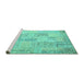 Sideview of Machine Washable Patchwork Turquoise Transitional Area Rugs, wshcon1196turq