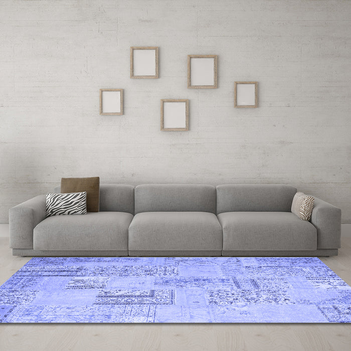 Machine Washable Patchwork Blue Transitional Rug in a Living Room, wshcon1196blu