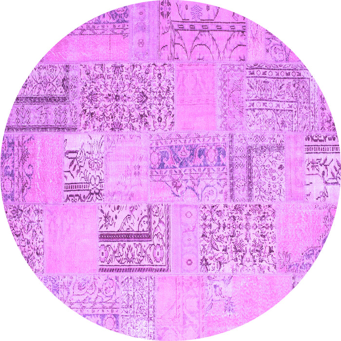 Round Machine Washable Patchwork Purple Transitional Area Rugs, wshcon1196pur