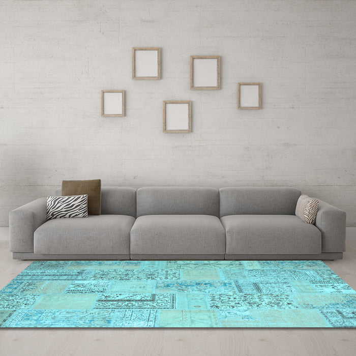 Machine Washable Patchwork Light Blue Transitional Rug in a Living Room, wshcon1196lblu