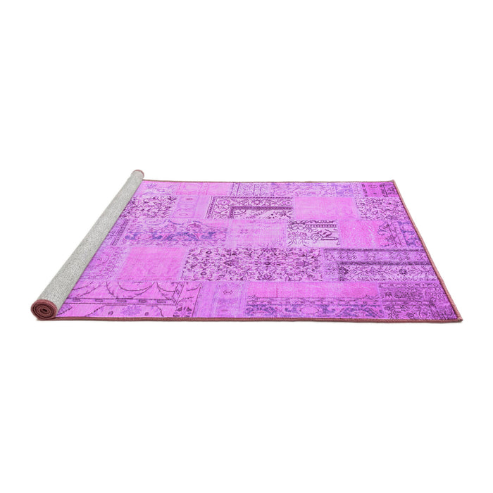 Sideview of Machine Washable Patchwork Purple Transitional Area Rugs, wshcon1196pur