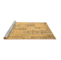 Sideview of Machine Washable Patchwork Brown Transitional Rug, wshcon1196brn