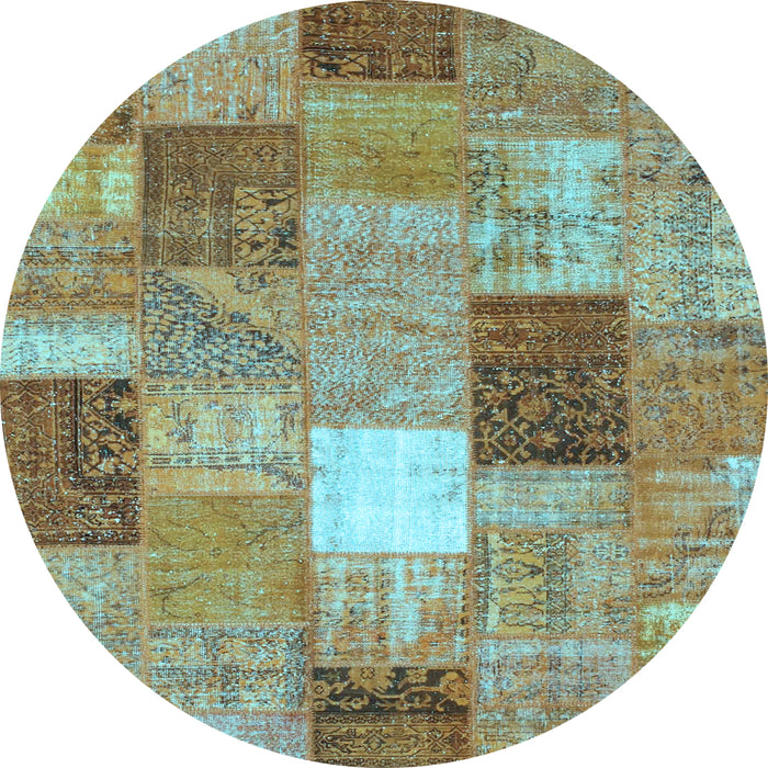Round Patchwork Light Blue Transitional Rug, con1198lblu
