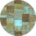 Round Patchwork Light Blue Transitional Rug, con1198lblu