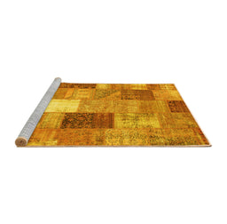 Sideview of Machine Washable Patchwork Yellow Transitional Rug, wshcon1198yw
