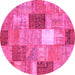 Round Machine Washable Patchwork Pink Transitional Rug, wshcon1198pnk