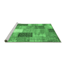 Sideview of Machine Washable Patchwork Emerald Green Transitional Area Rugs, wshcon1198emgrn