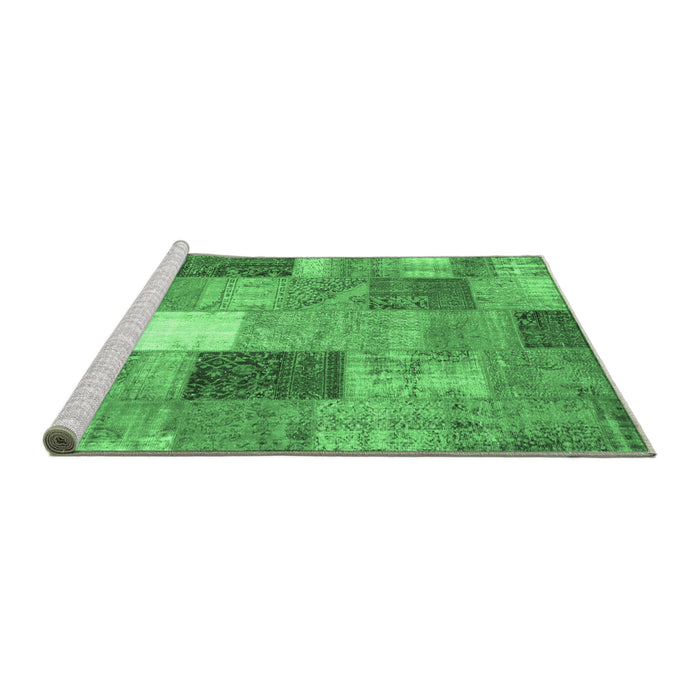 Sideview of Machine Washable Patchwork Emerald Green Transitional Area Rugs, wshcon1198emgrn