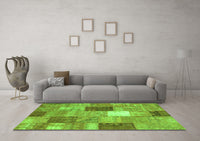Machine Washable Patchwork Green Transitional Rug, wshcon1198grn