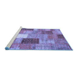 Sideview of Machine Washable Patchwork Blue Transitional Rug, wshcon1198blu