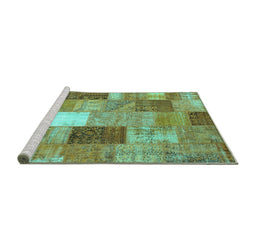 Sideview of Machine Washable Patchwork Turquoise Transitional Area Rugs, wshcon1198turq