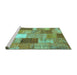 Sideview of Machine Washable Patchwork Turquoise Transitional Area Rugs, wshcon1198turq