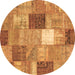 Round Machine Washable Patchwork Brown Transitional Rug, wshcon1198brn