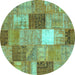 Round Patchwork Turquoise Transitional Rug, con1198turq