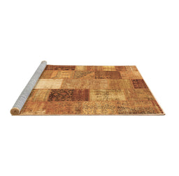 Sideview of Machine Washable Patchwork Brown Transitional Rug, wshcon1198brn