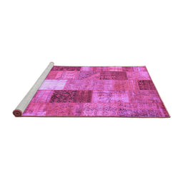 Sideview of Machine Washable Patchwork Purple Transitional Area Rugs, wshcon1198pur